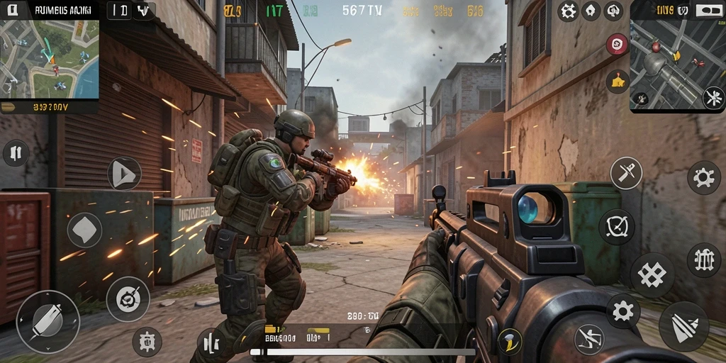 Tangkapan layar gameplay FPS 567TV yang penuh aksi.