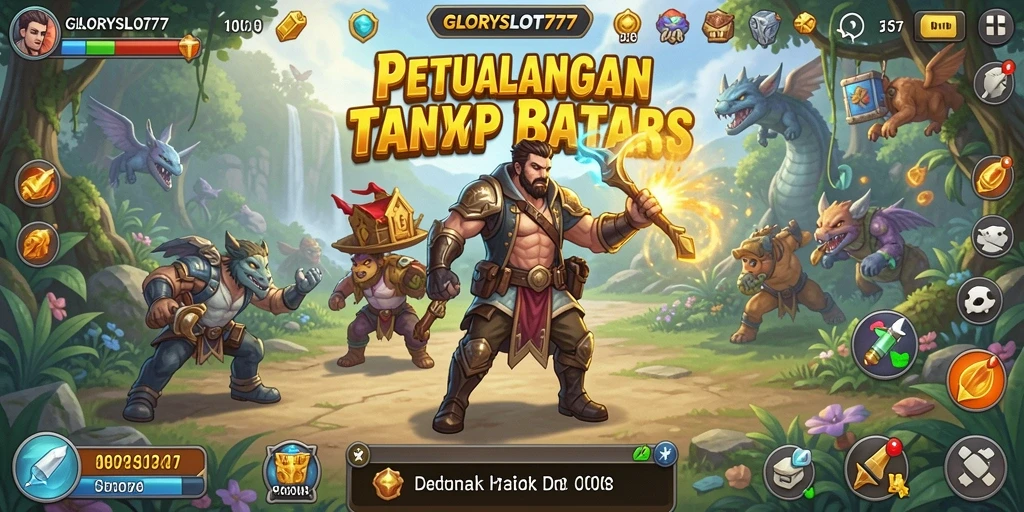 Screenshot gameplay GLORYSLOT777 menampilkan petualangan dunia terbuka.