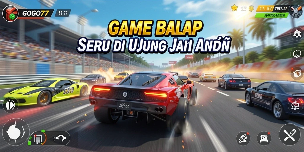 Screenshot GOGO77 menampilkan aksi balap mendebarkan di lintasan.