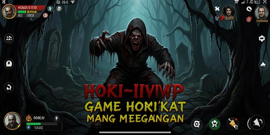 Screenshot gameplay HOKIVIP menampilkan suasana mencekam dan karakter horor.