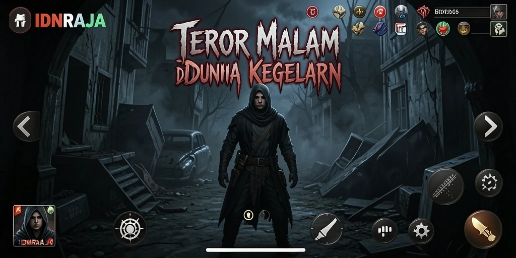 Tampilan gameplay menegangkan di dalam IDNRAJA dengan suasana Horror yang mencekam.