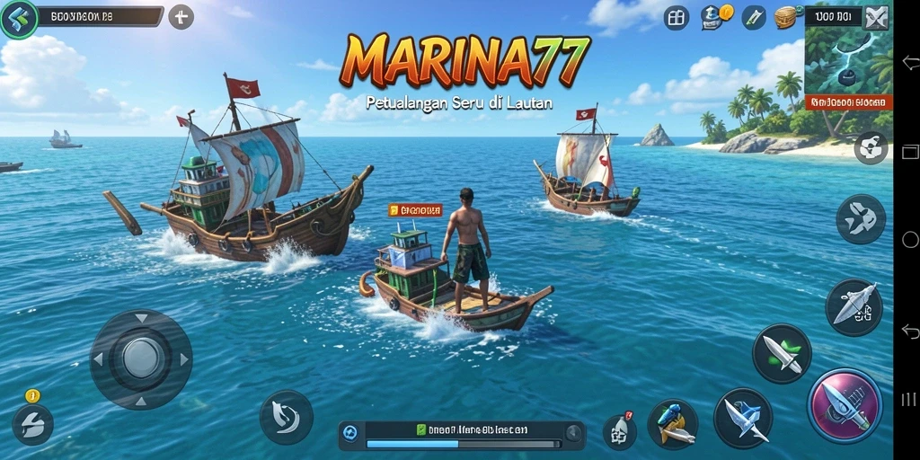 Tangkapan layar menunjukkan pemain menjelajahi pemandangan laut yang menakjubkan.