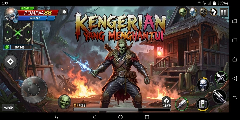 Tampilan gameplay menegangkan di POMPA88 yang menggambarkan suasana Horror.