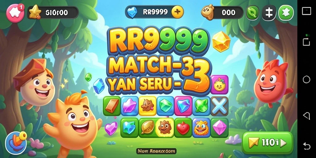 Screenshot gameplay RR999 menampilkan aksi seru dalam mencocokkan permata.