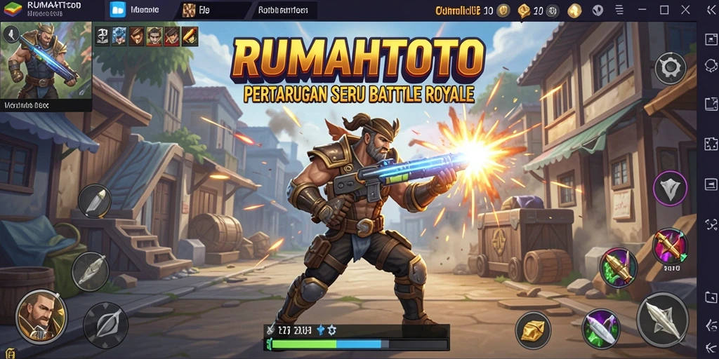 Screenshot RUMAHTOTO menampilkan pertempuran mendebarkan dalam gaya Battle Royale.
