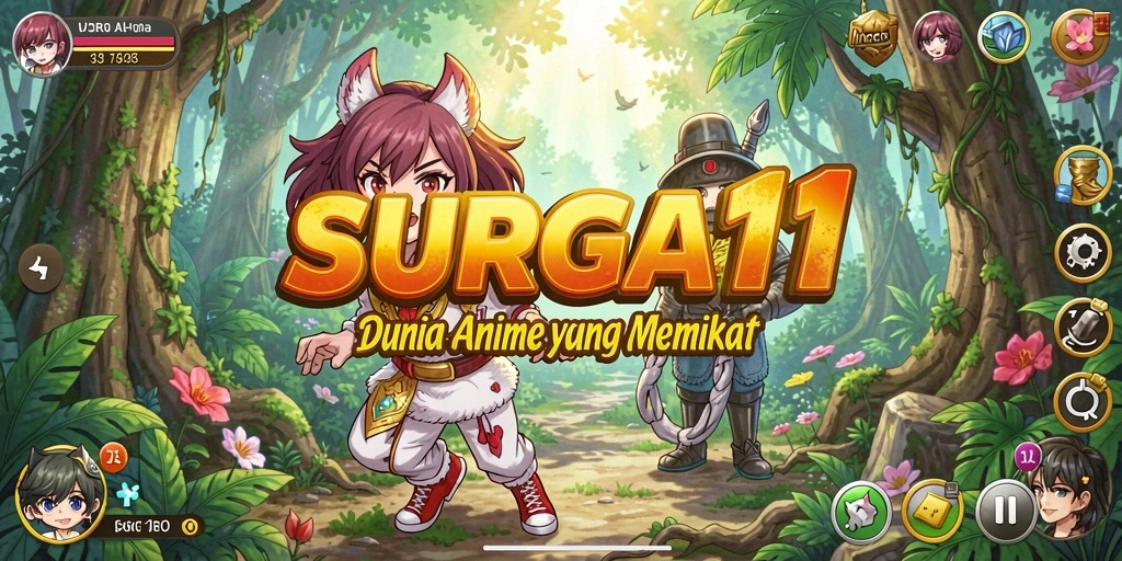 Tangkapan layar gameplay SURGA11 menampilkan aksi karakter anime.